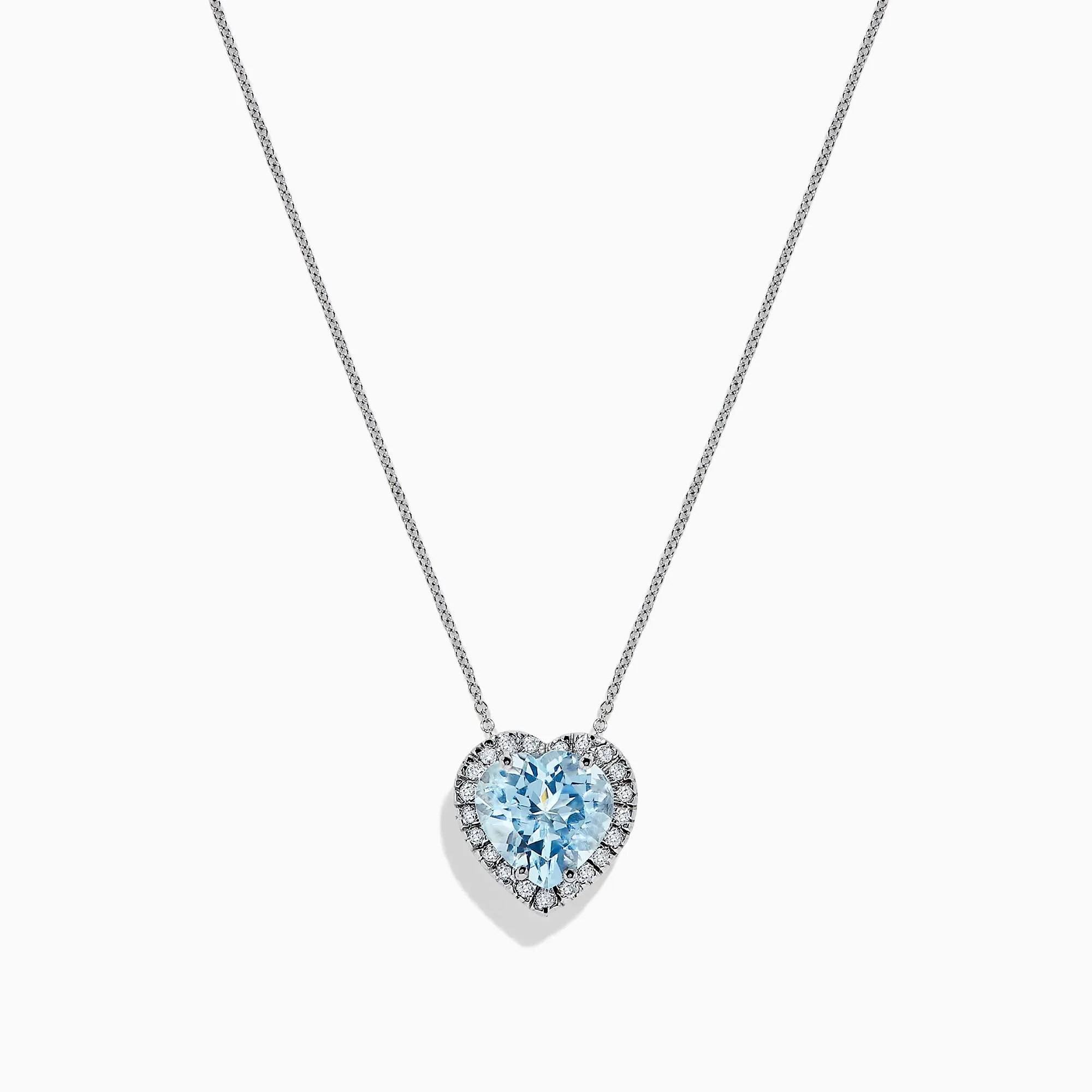14K White Gold Aquamarine and Diamond Heart Pendant, 2.90 TCW