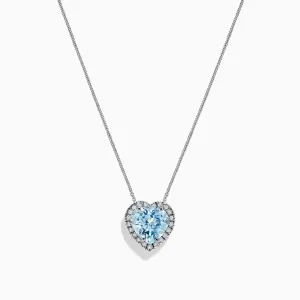 14K White Gold Aquamarine and Diamond Heart Pendant, 2.90 TCW