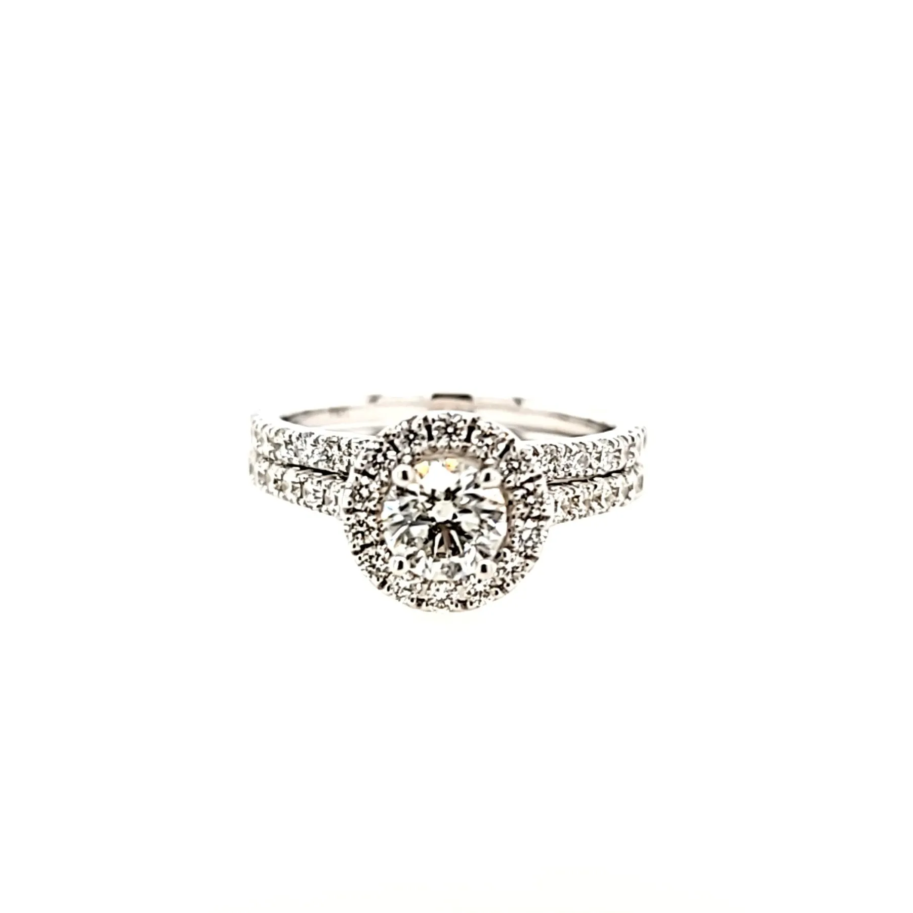 14k White Gold Diamond Halo Engagement & Wedding Band Set (I7464)