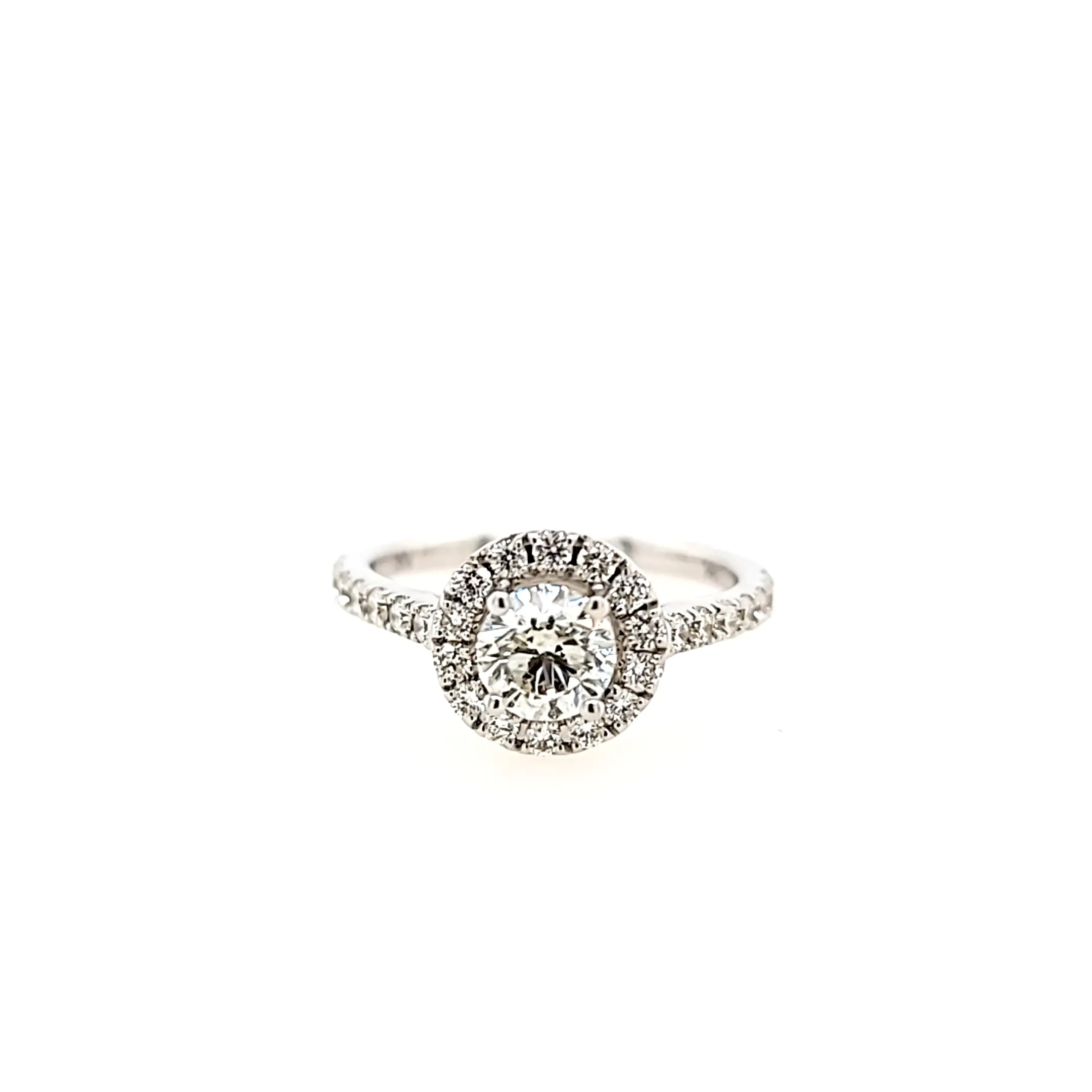 14k White Gold Diamond Halo Engagement & Wedding Band Set (I7464)