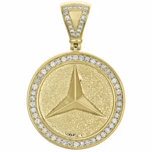14K Yellow Gold Over Mens Diamond Mercedes Medallion Pendant 1.85" Charm 1.24 CT