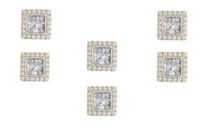 14k Yellow Gold Plated 6mm 2Ct Square Cut White Sapphire Set of Three Halo Stud Earrings