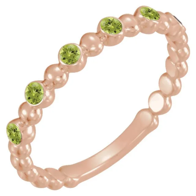 14KT GOLD 0.18 CTW ROUND PERIDOT BEADED STACKABLE RING