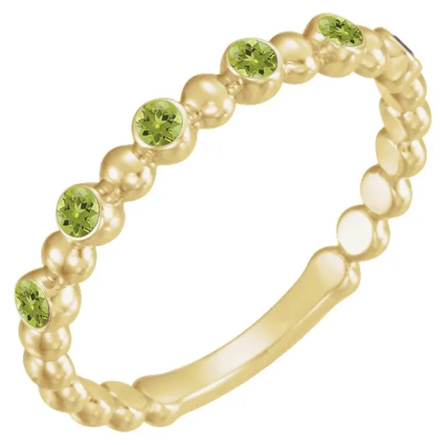 14KT GOLD 0.18 CTW ROUND PERIDOT BEADED STACKABLE RING