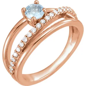 14KT GOLD 0.30 CT AQUAMARINE & 1/4 CTW DIAMOND BYPASS RING