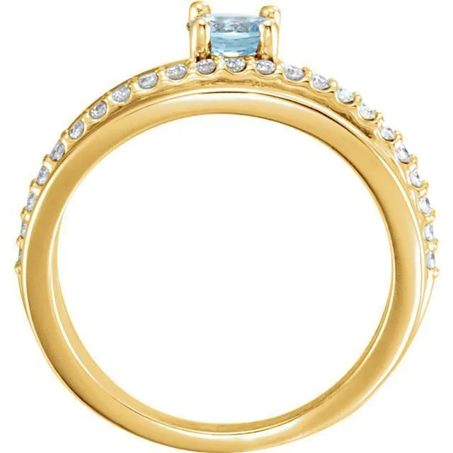 14KT GOLD 0.30 CT AQUAMARINE & 1/4 CTW DIAMOND BYPASS RING