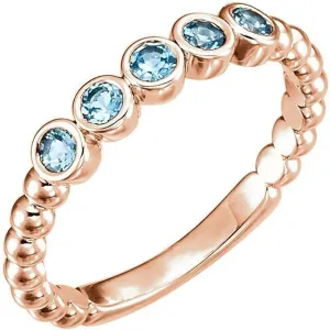 14KT GOLD 0.30 CTW AQUAMARINE BEZEL-SET 5 STONE BEADED RING