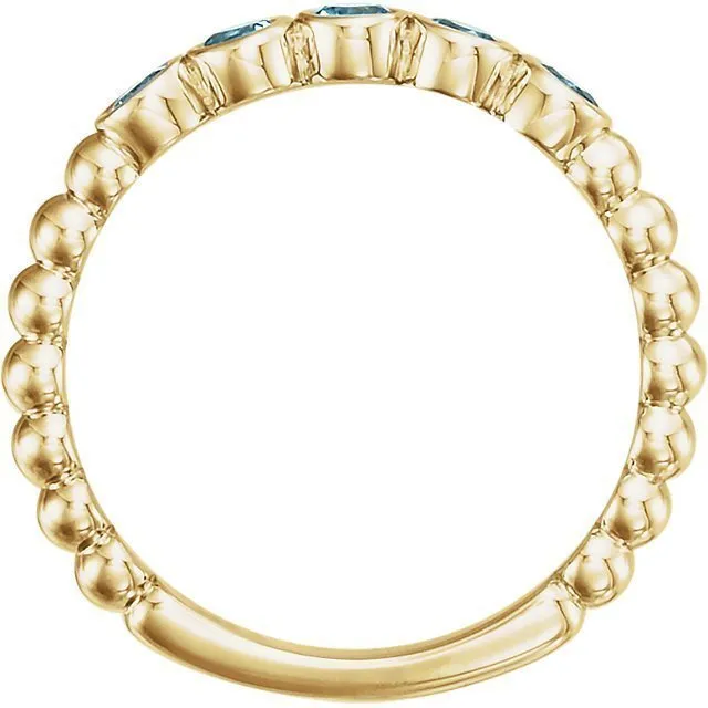 14KT GOLD 0.30 CTW AQUAMARINE BEZEL-SET 5 STONE BEADED RING
