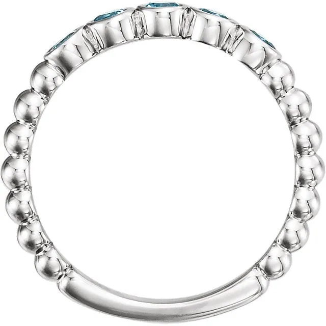 14KT GOLD 0.30 CTW AQUAMARINE BEZEL-SET 5 STONE BEADED RING