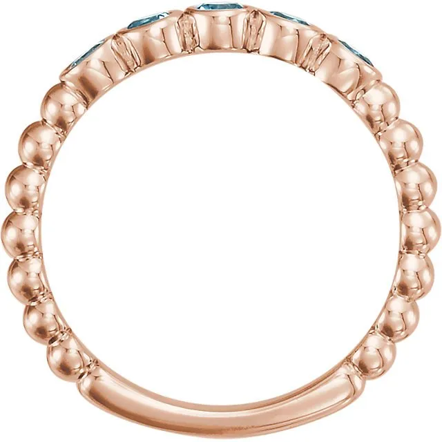 14KT GOLD 0.30 CTW AQUAMARINE BEZEL-SET 5 STONE BEADED RING
