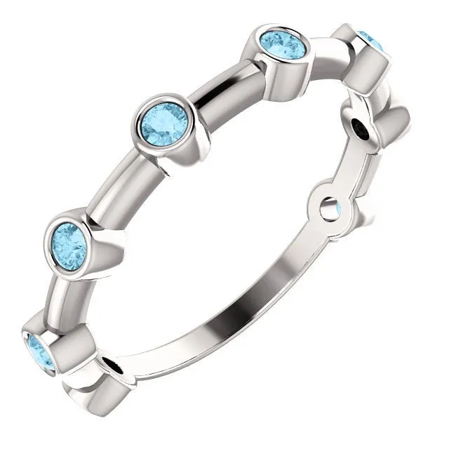 14KT GOLD 0.32 CTW AQUAMARINE BEZEL-SET STACKABLE RING
