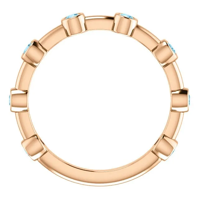 14KT GOLD 0.32 CTW AQUAMARINE BEZEL-SET STACKABLE RING