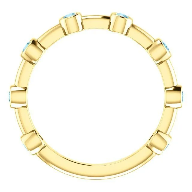 14KT GOLD 0.32 CTW AQUAMARINE BEZEL-SET STACKABLE RING
