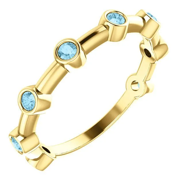 14KT GOLD 0.32 CTW AQUAMARINE BEZEL-SET STACKABLE RING