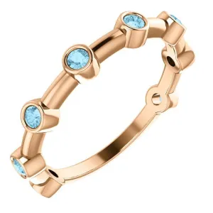 14KT GOLD 0.32 CTW AQUAMARINE BEZEL-SET STACKABLE RING