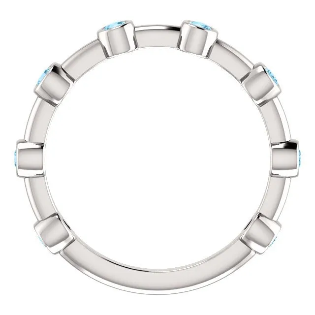 14KT GOLD 0.32 CTW AQUAMARINE BEZEL-SET STACKABLE RING