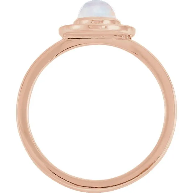 14KT GOLD 0.95 CT MOONSTONE & 1/10 CTW DIAMOND OVAL HALO RING
