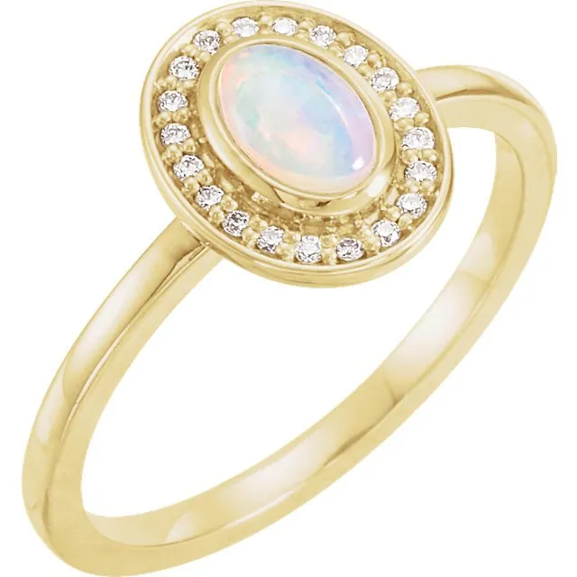 14KT GOLD 0.95 CT MOONSTONE & 1/10 CTW DIAMOND OVAL HALO RING