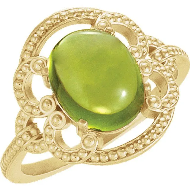 14KT GOLD 2.50 CTW OVAL PERIDOT GRANULATED DESIGN RING