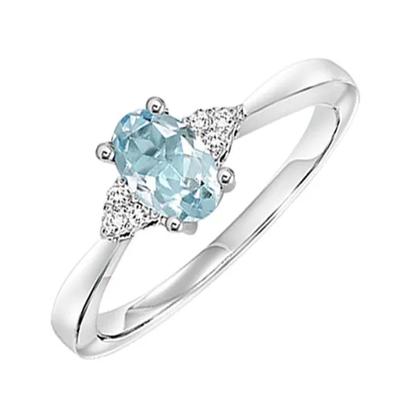 14Kt White Gold Diamond 1/20Ctw & Aquamarine 3/8Ctw Ring