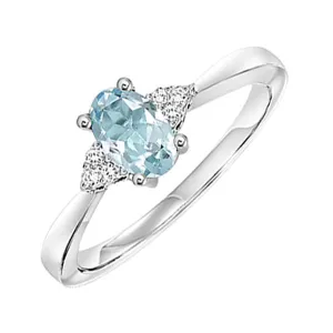 14Kt White Gold Diamond 1/20Ctw & Aquamarine 3/8Ctw Ring