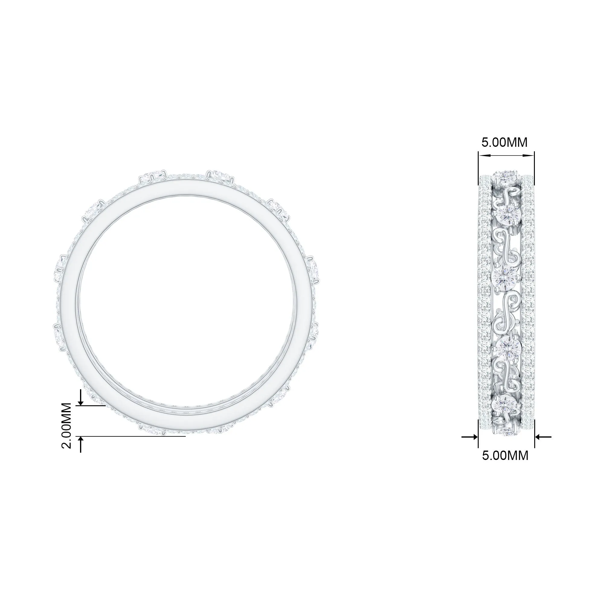 1.75 CT Filigree Wedding Band Ring withMoissanite