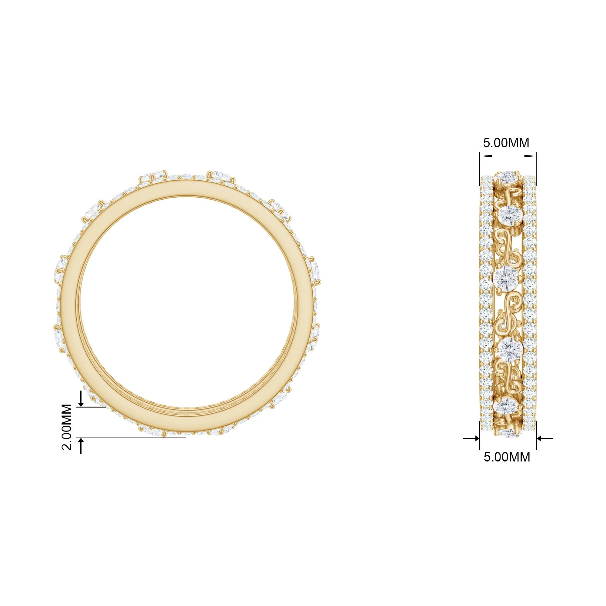 1.75 CT Filigree Wedding Band Ring withMoissanite