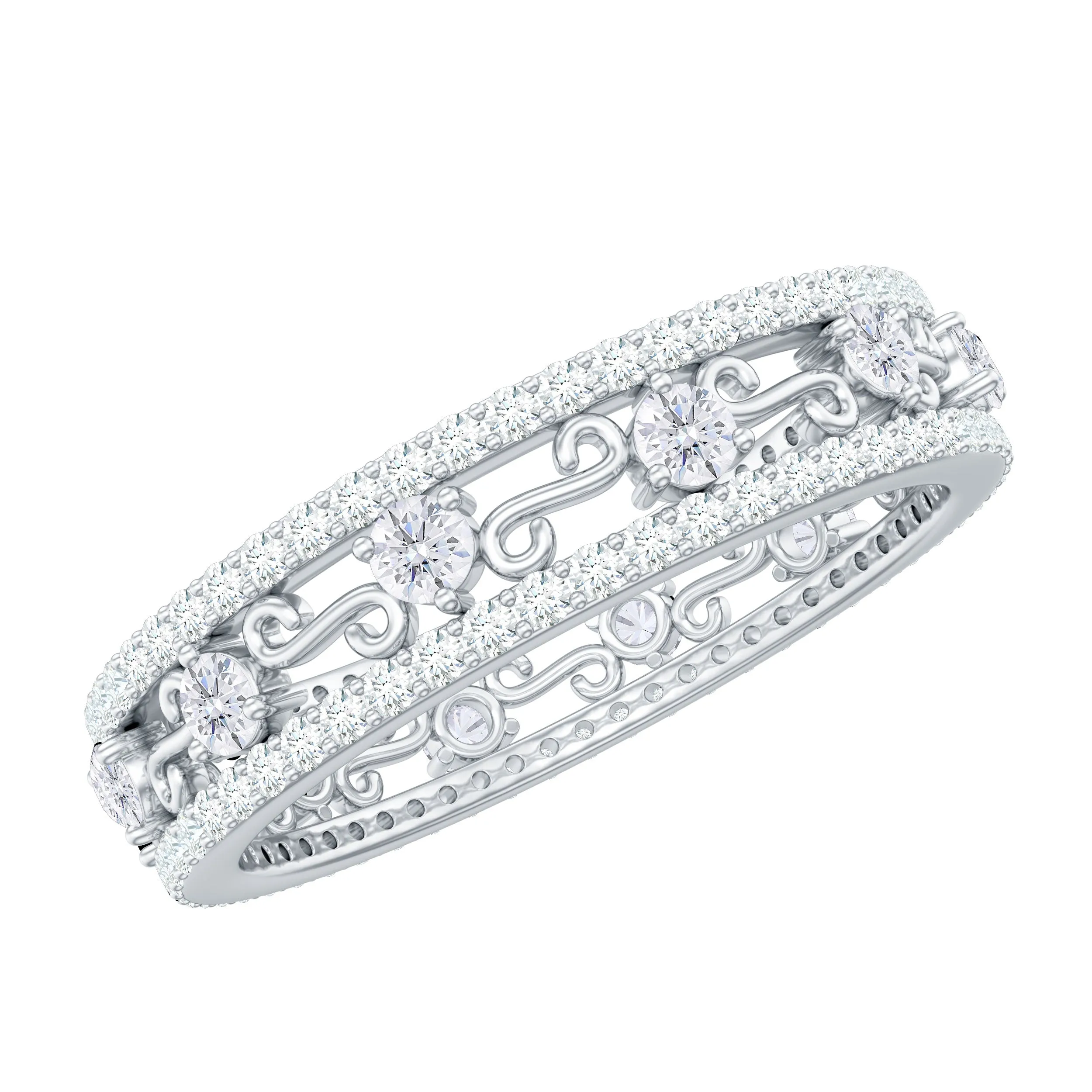 1.75 CT Filigree Wedding Band Ring withMoissanite