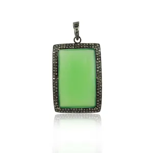 1.8ct Gorgeous Green Onyx Rectangle Shape Diamond 925 Silver Pendant Jewelry