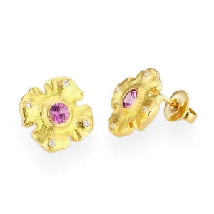 18K Quatrefoil Pink Sapphire & Diamond Stud Earring - E-221S