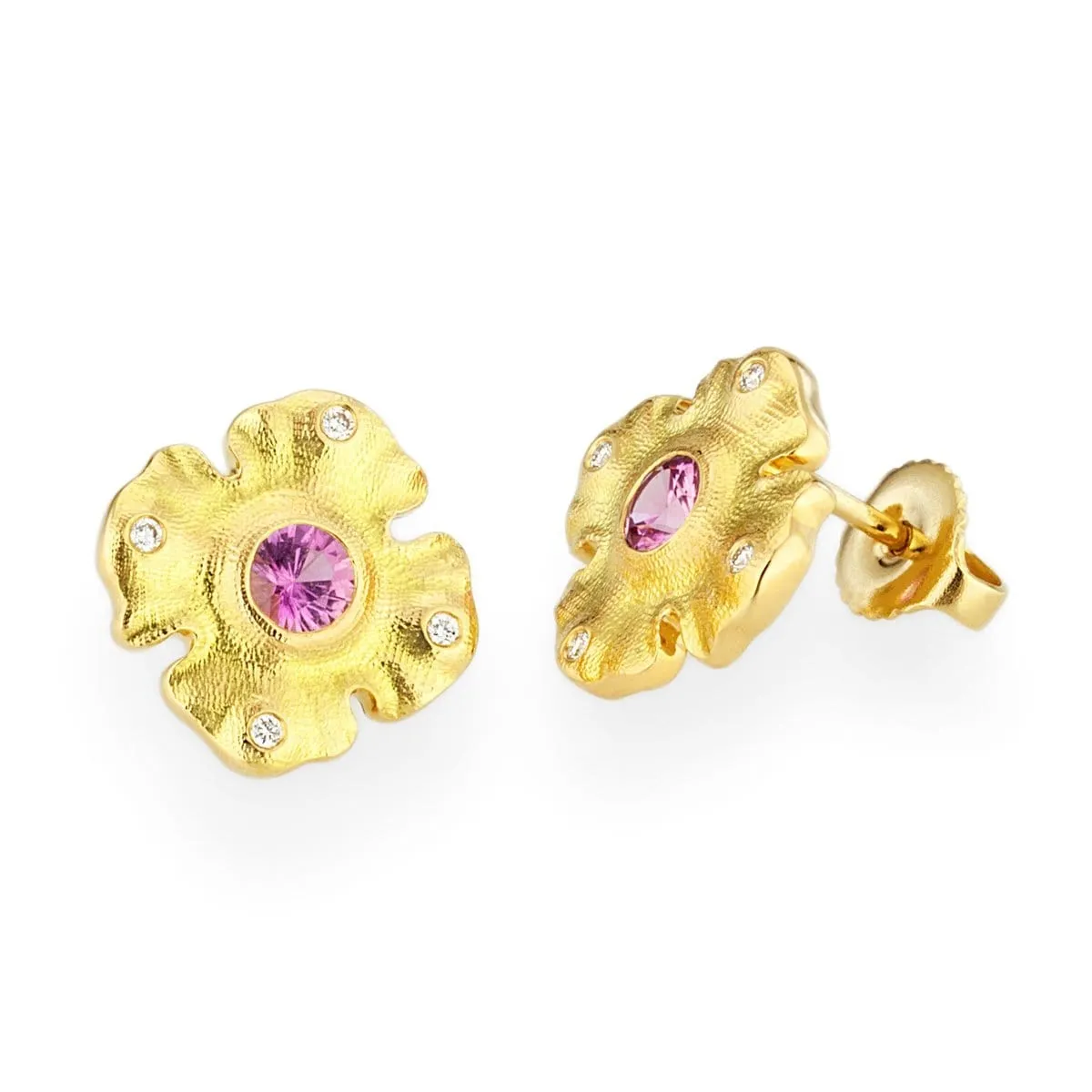 18K Quatrefoil Pink Sapphire & Diamond Stud Earring - E-221S