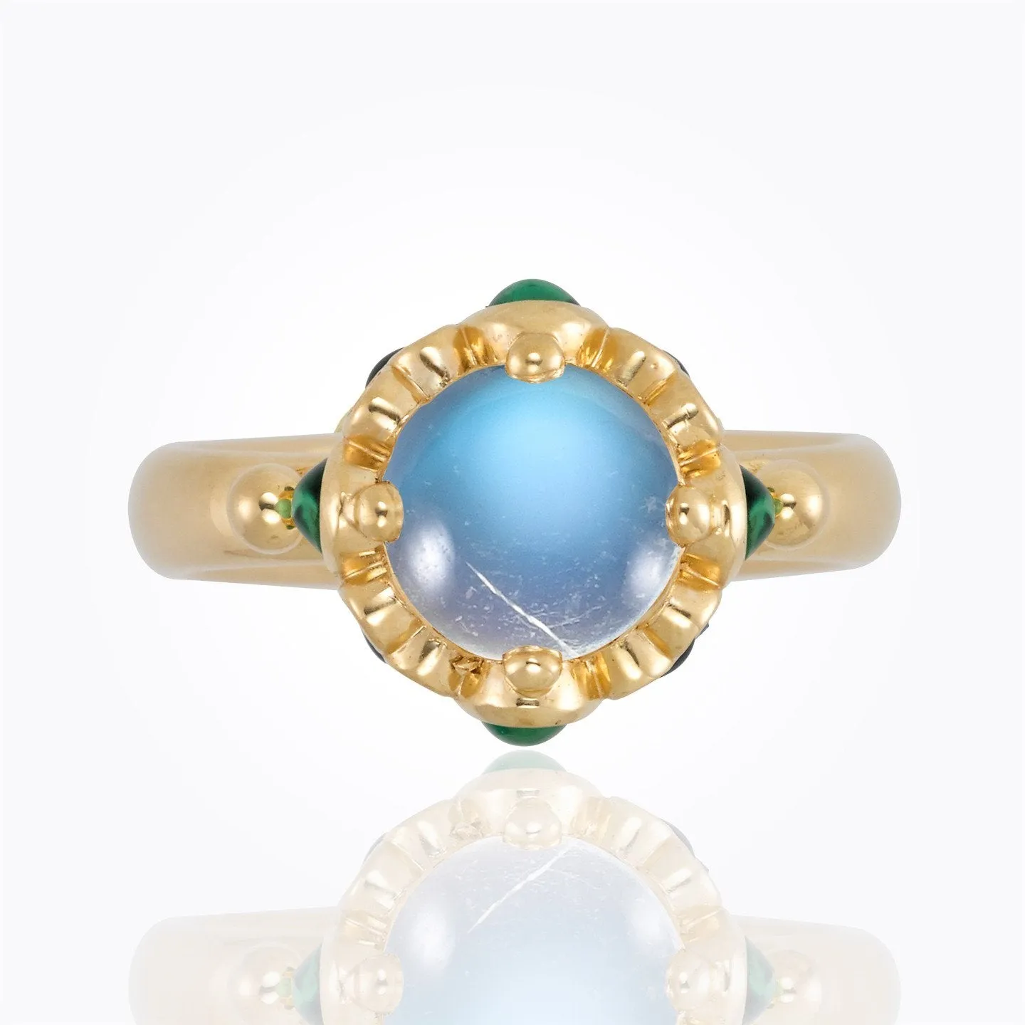 18K Small Cluster Ring with Royal Blue Moonstone, tsavorite and diamond