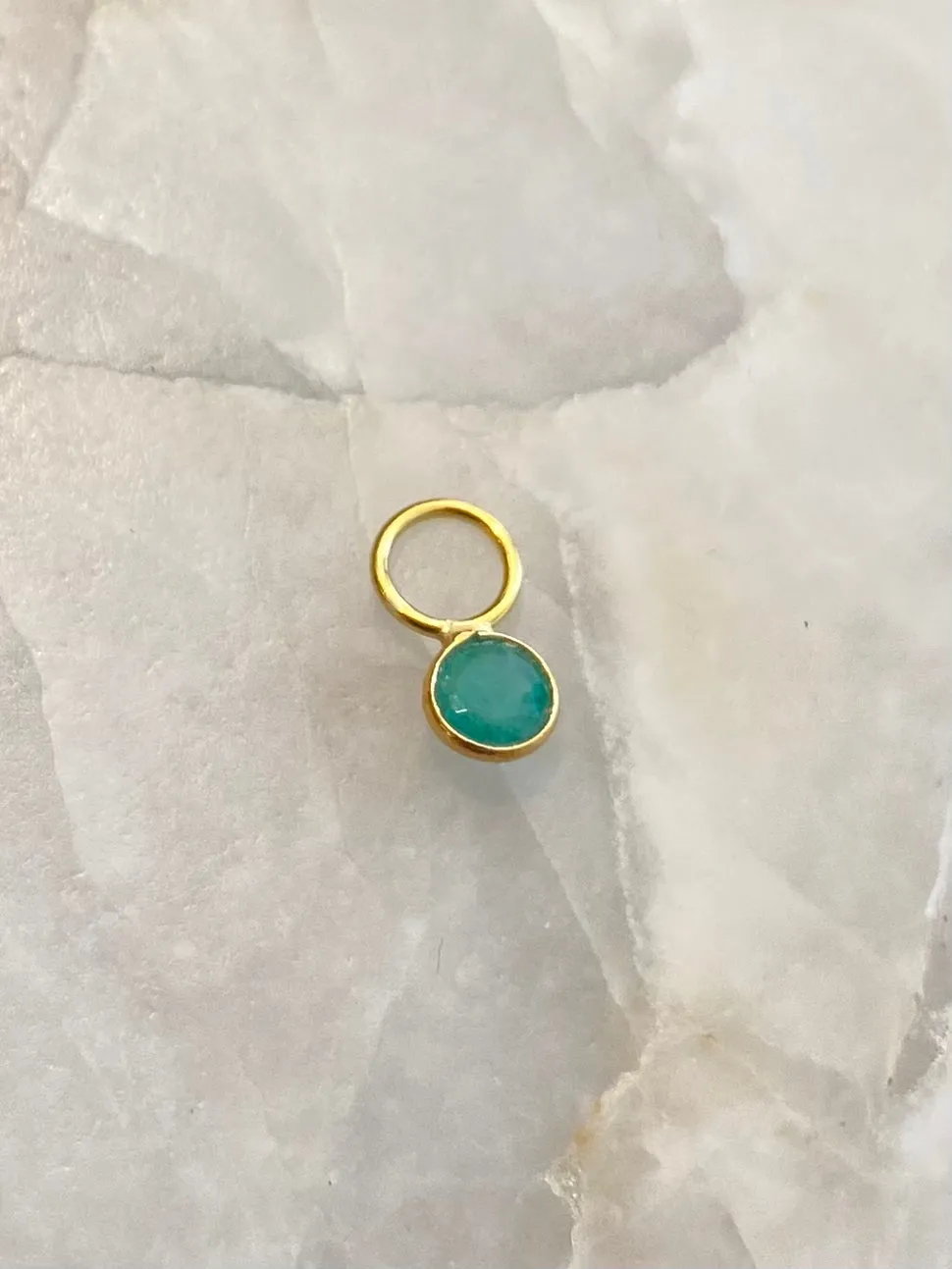 18k Solid Gold Emerald Hoop Charm