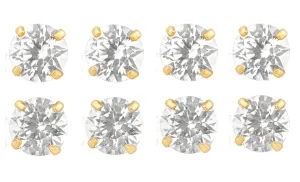 18k Yellow Gold Plated 3Ct Round White Sapphire Set Of Four Stud Earrings