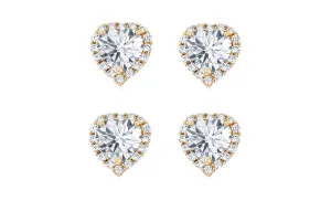 18k Yellow Gold Plated 4mm 1/2Ct Heart White Sapphire Set of Two Halo Stud Earrings