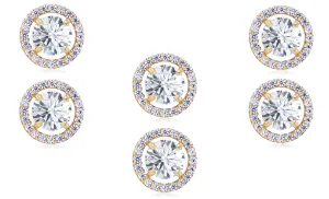 18k Yellow Gold Plated 4mm 2Ct Round White Sapphire Set of Three Halo Stud Earrings