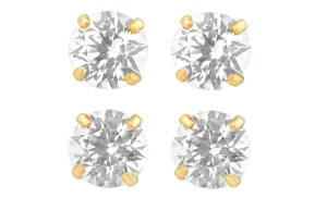 18k Yellow Gold Plated 4mm 2Ct Round White Sapphire Set Of Two Stud Earrings