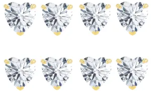 18k Yellow Gold Plated 6mm 3Ct Heart White Sapphire Set Of Four Stud Earrings