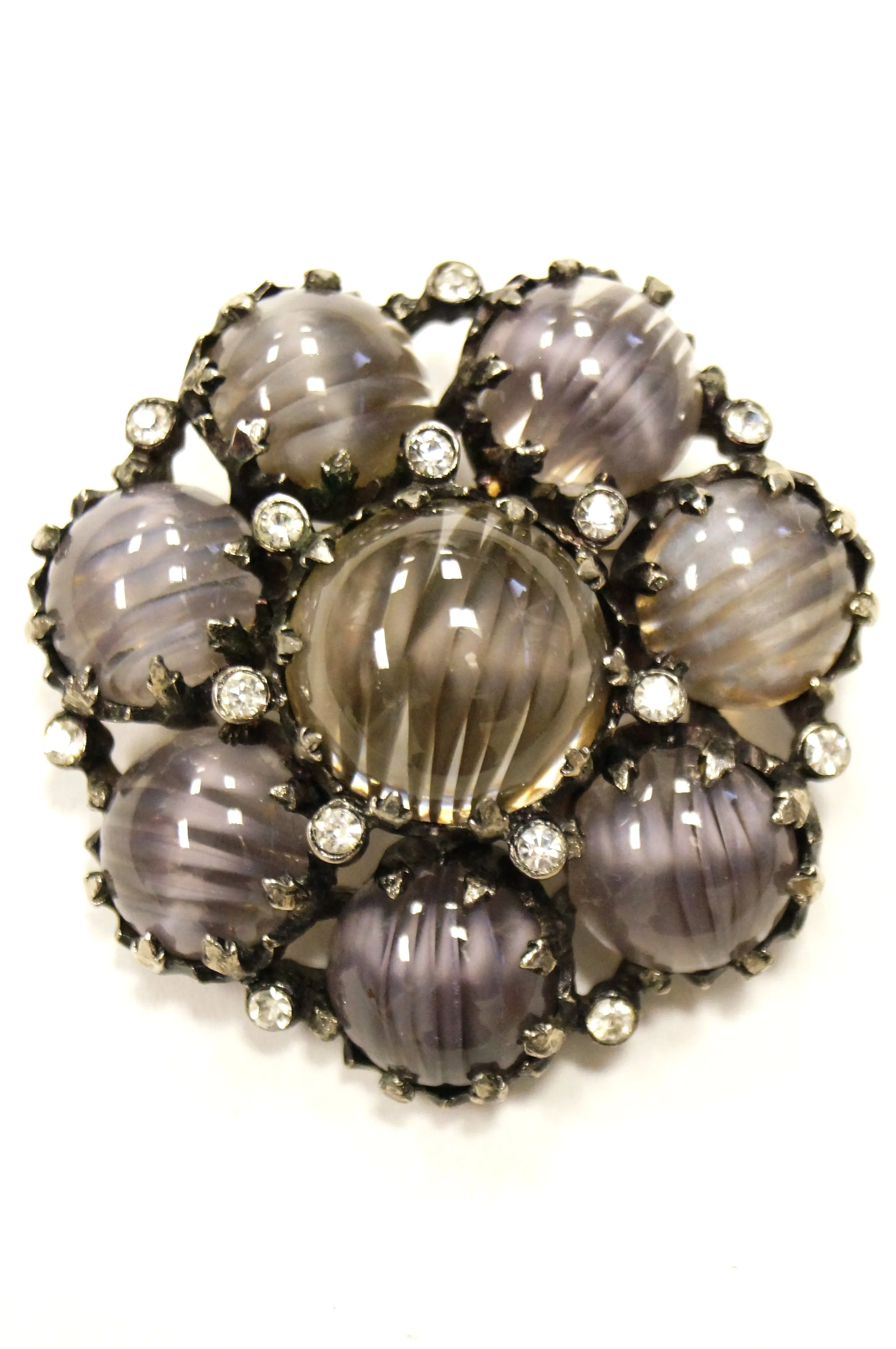 1950s Christian Dior Poured Glass and Rhinestone Brooch - Rare