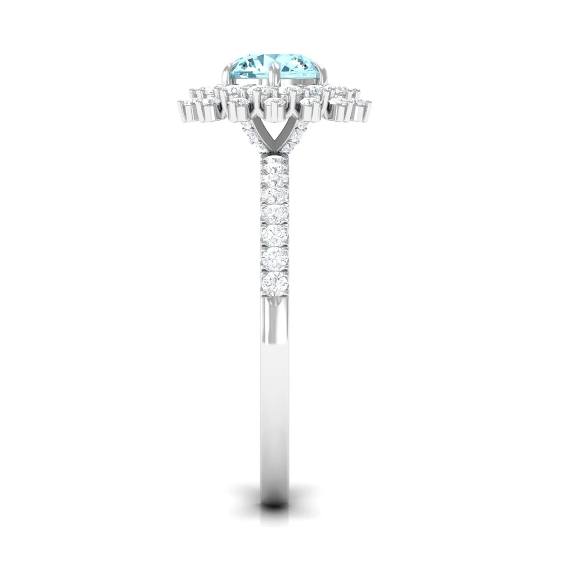 2 CT Round Aquamarine Statement Engagement Ring with Moissanite