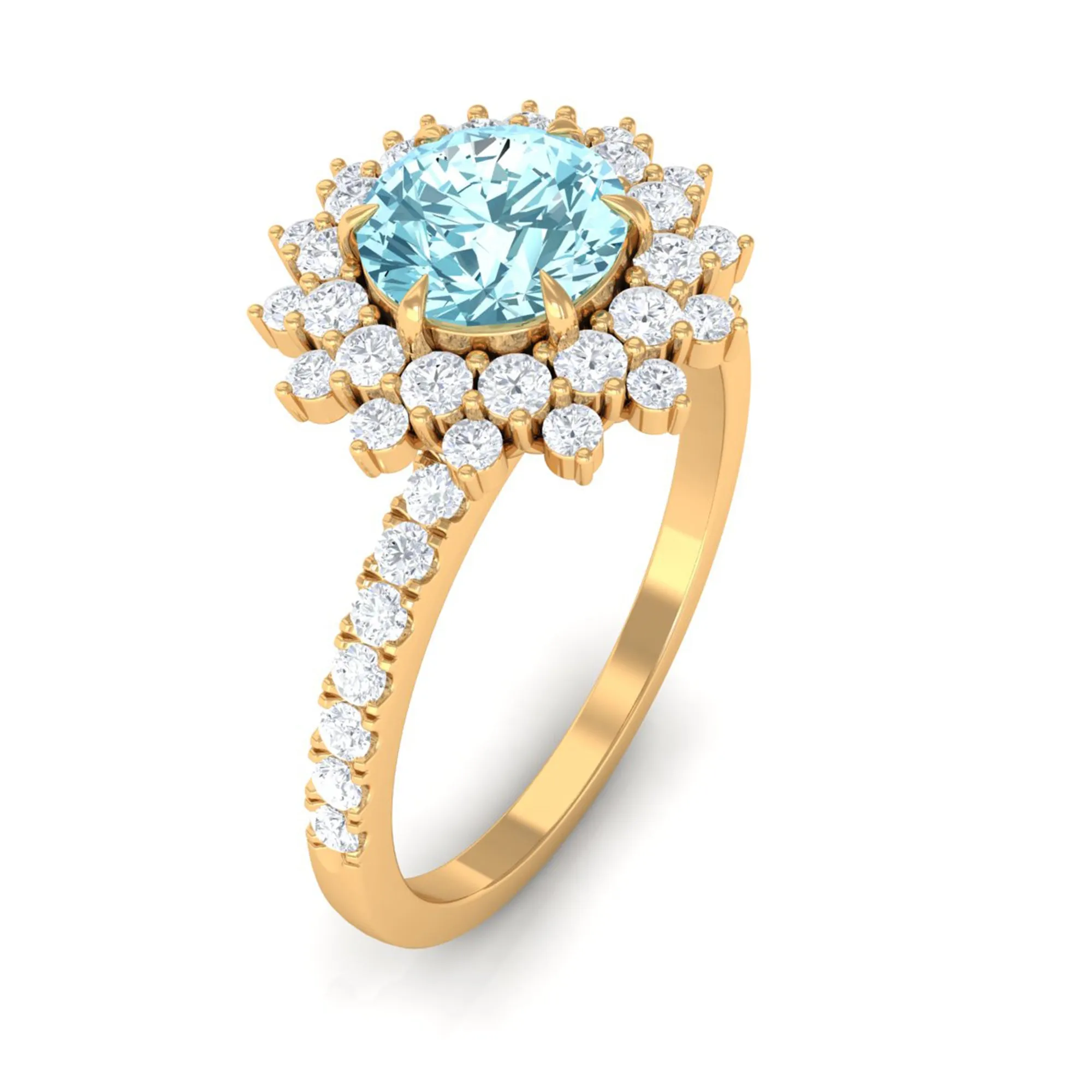 2 CT Round Aquamarine Statement Engagement Ring with Moissanite