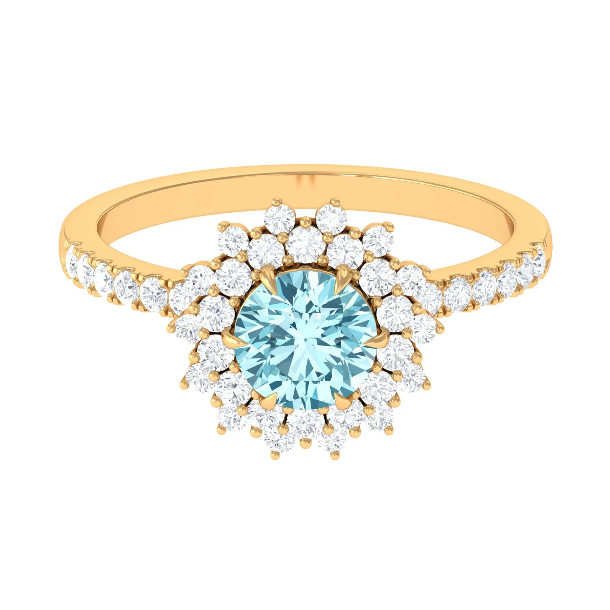 2 CT Round Aquamarine Statement Engagement Ring with Moissanite