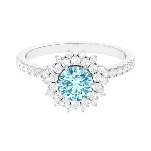 2 CT Round Aquamarine Statement Engagement Ring with Moissanite