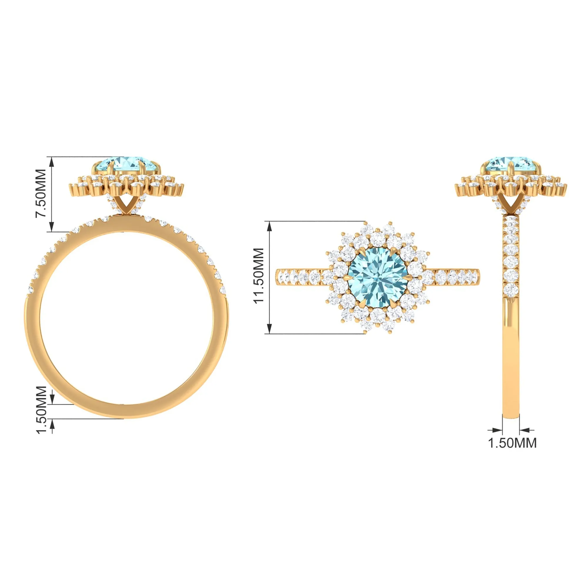 2 CT Round Aquamarine Statement Engagement Ring with Moissanite