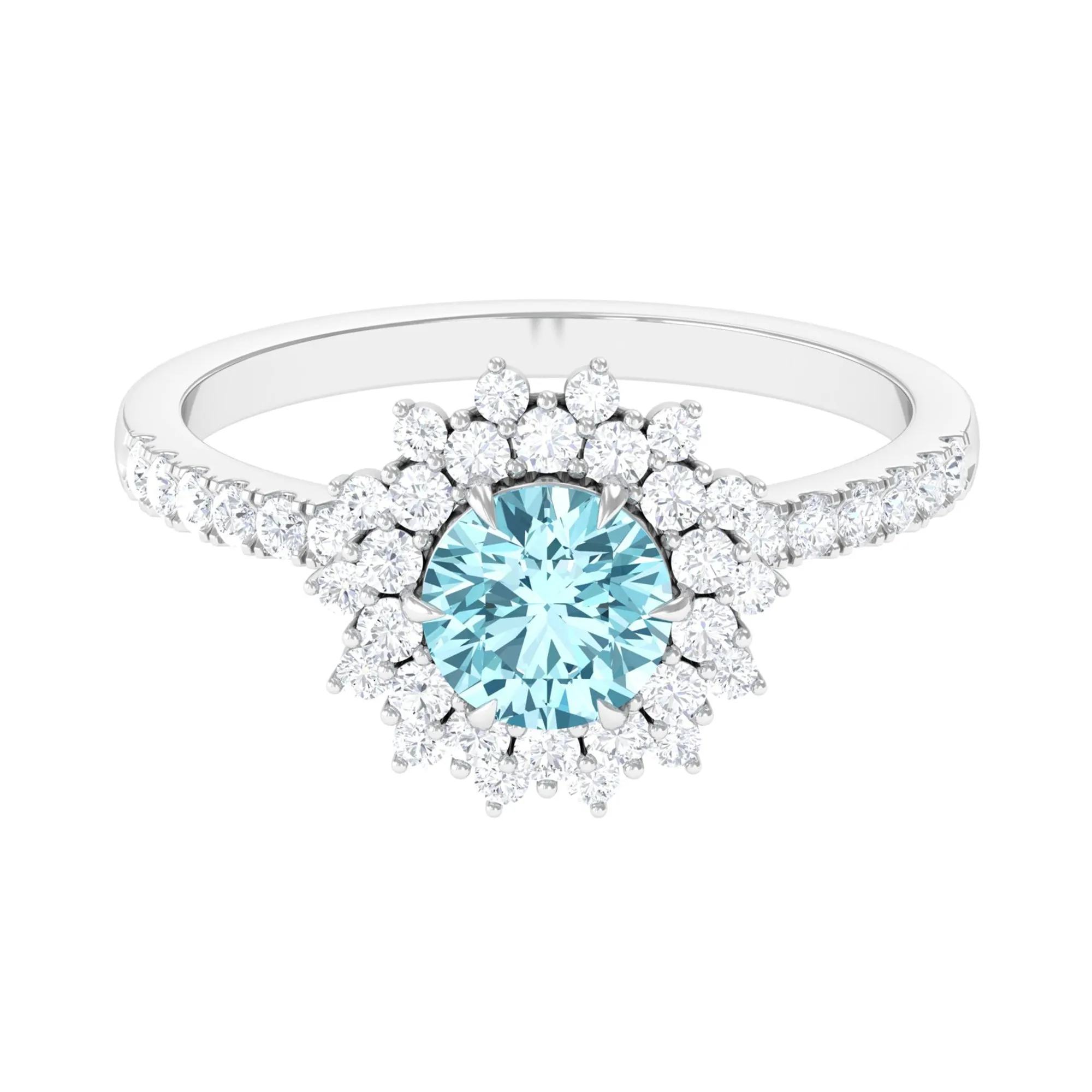 2 CT Round Aquamarine Statement Engagement Ring with Moissanite
