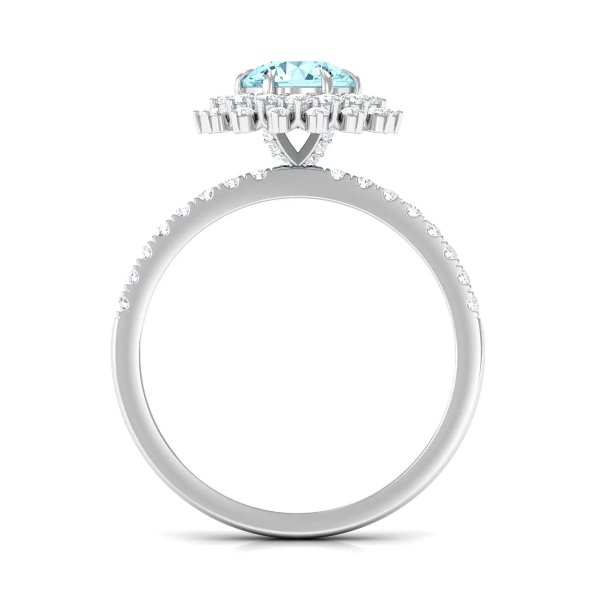 2 CT Round Aquamarine Statement Engagement Ring with Moissanite