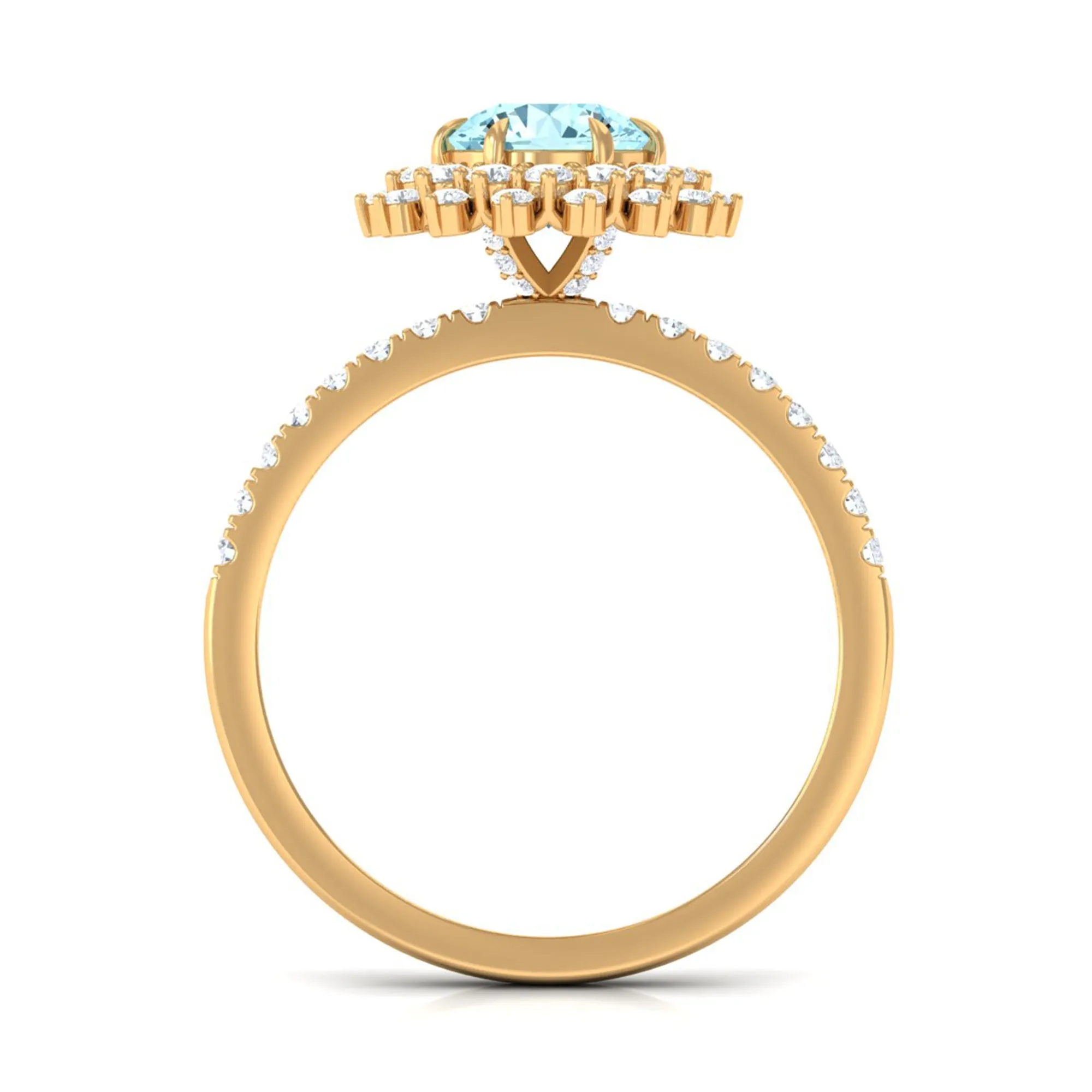 2 CT Round Aquamarine Statement Engagement Ring with Moissanite