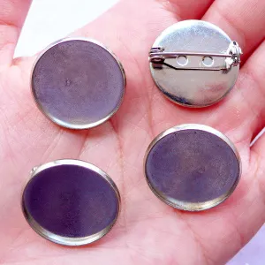 20mm Silver Bezel Brooches | Brooch Blanks with Round Bezel Tray | Brooch Pin Backs with Bezel Cups | Jewellery Mountings | Cameo Settings (4 pcs / Silver)
