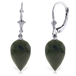 24.5 Carat 14K Solid White Gold Pointy Briolette Drop Black Spinel Earrings
