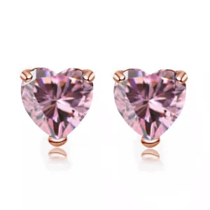24k Rose Gold Plated 2 Carat Heart Created Pink Sapphire Stud Earrings